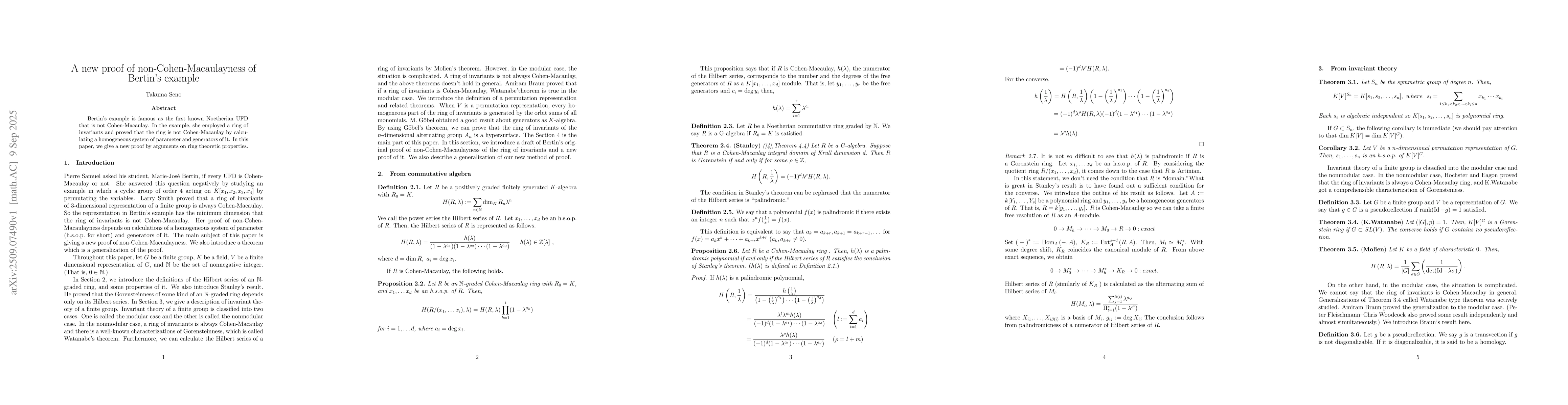 Thumbnail for A new proof of non-Cohen-Macaulayness of Bertin's example