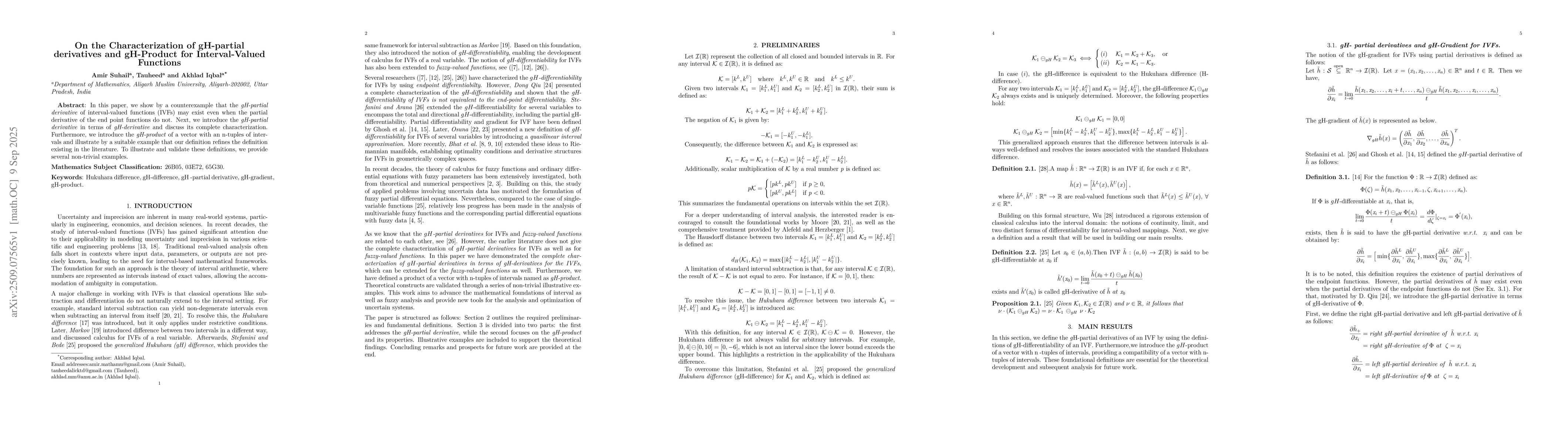 Thumbnail for On the Characterization of gH-partial derivatives and gH-Product for
  Interval-Valued Functions