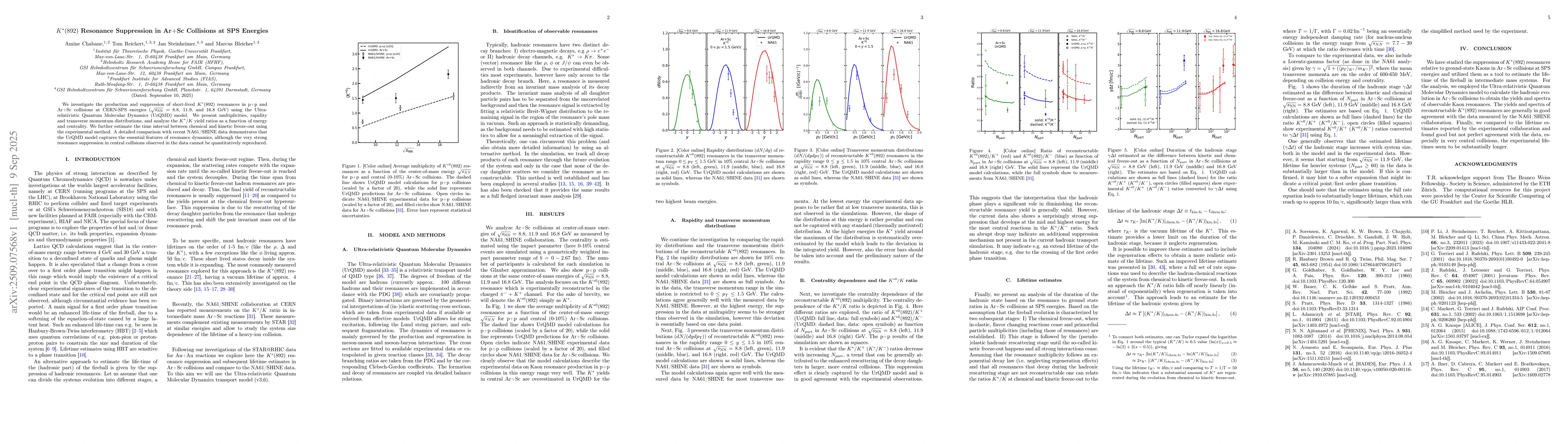 Thumbnail for $K^*(892)$ Resonance Suppression in Ar+Sc Collisions at SPS Energies
