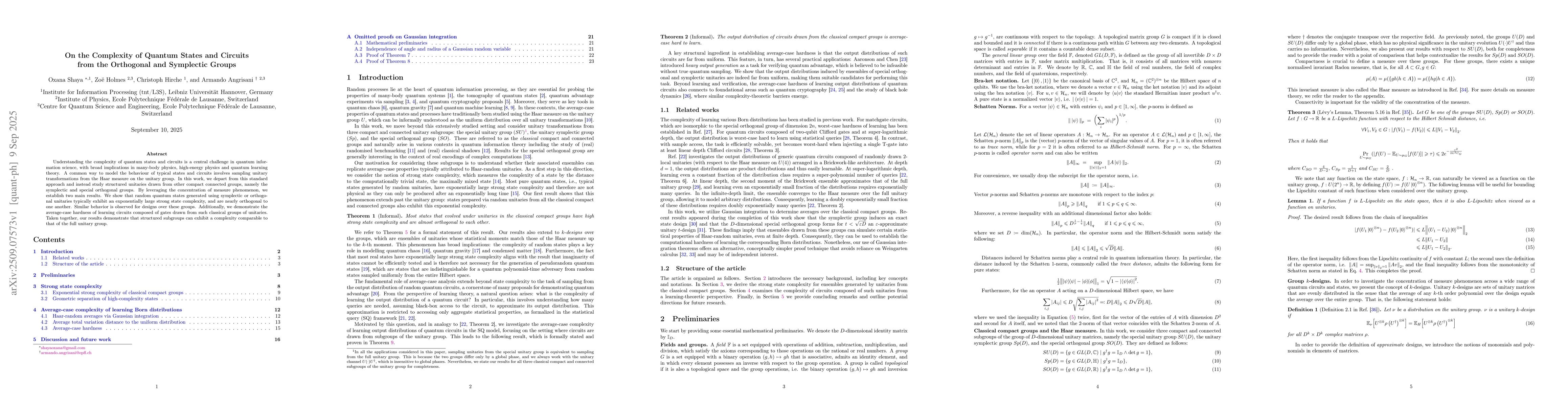 Thumbnail for On the Complexity of Quantum States and Circuits from the Orthogonal and
  Symplectic Groups