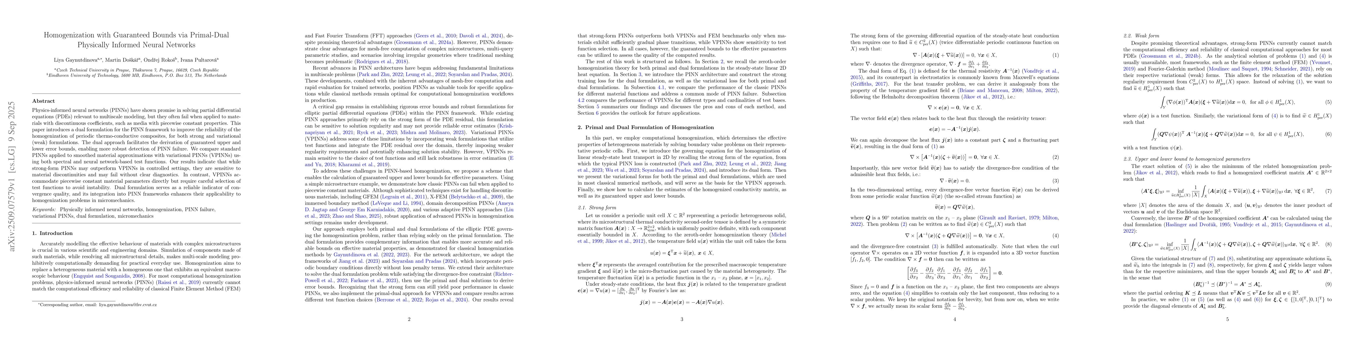 Thumbnail for Homogenization with Guaranteed Bounds via Primal-Dual Physically
  Informed Neural Networks