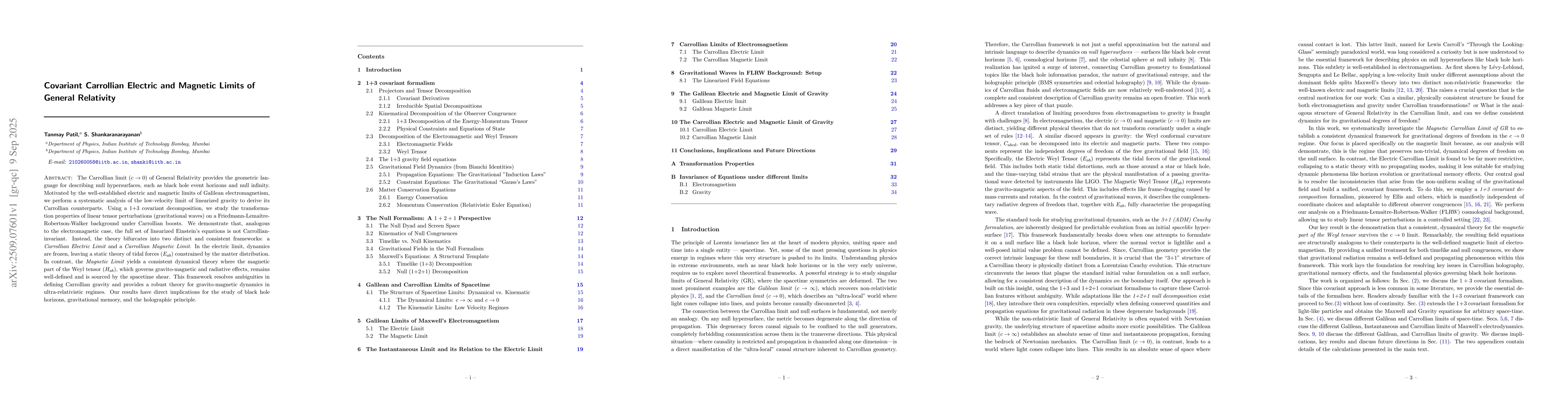 Thumbnail for Covariant Carrollian Electric and Magnetic Limits of General Relativity