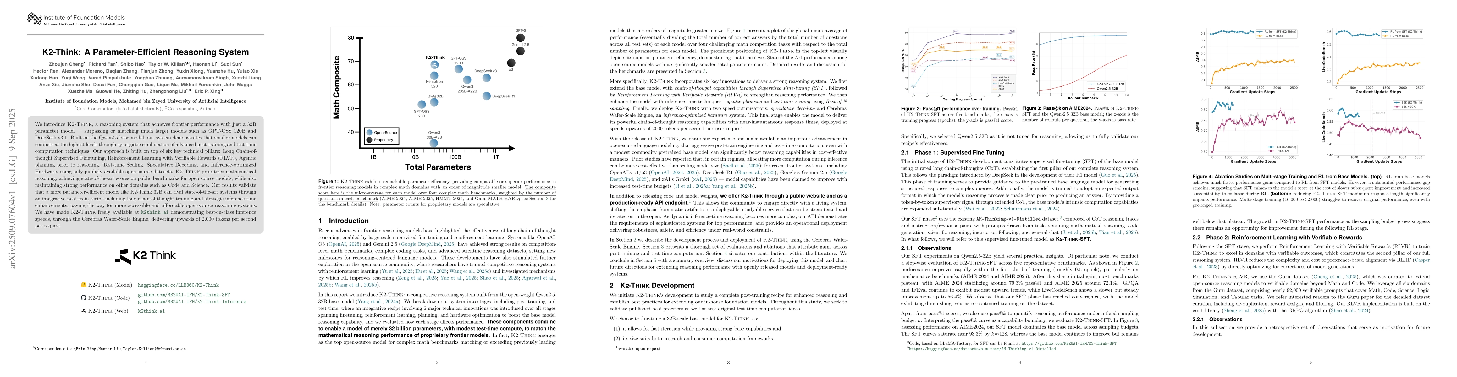 Thumbnail for K2-Think: A Parameter-Efficient Reasoning System