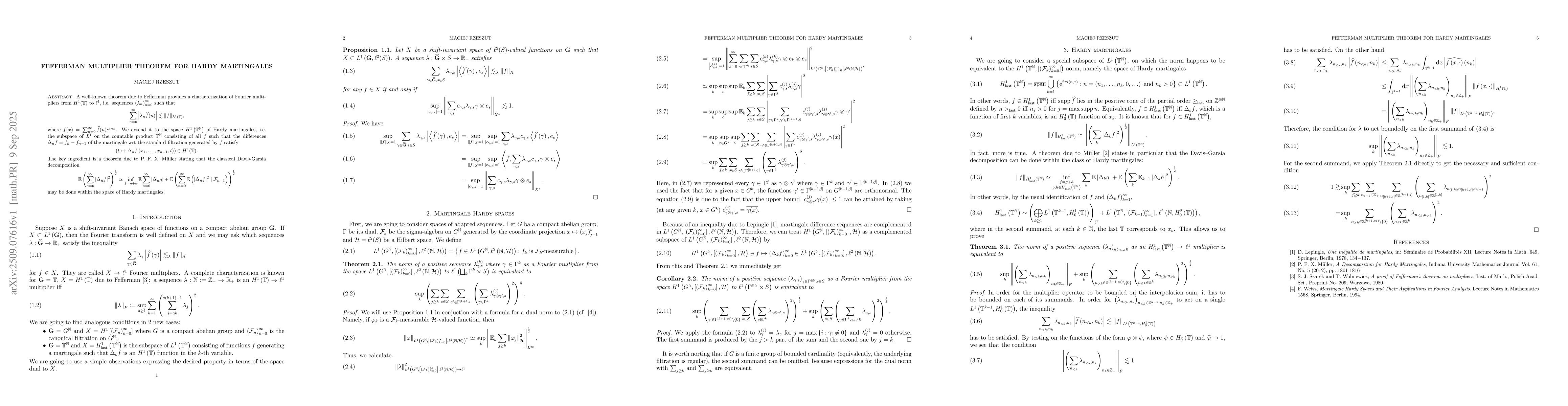 Thumbnail for Fefferman multiplier theorem for Hardy martingales