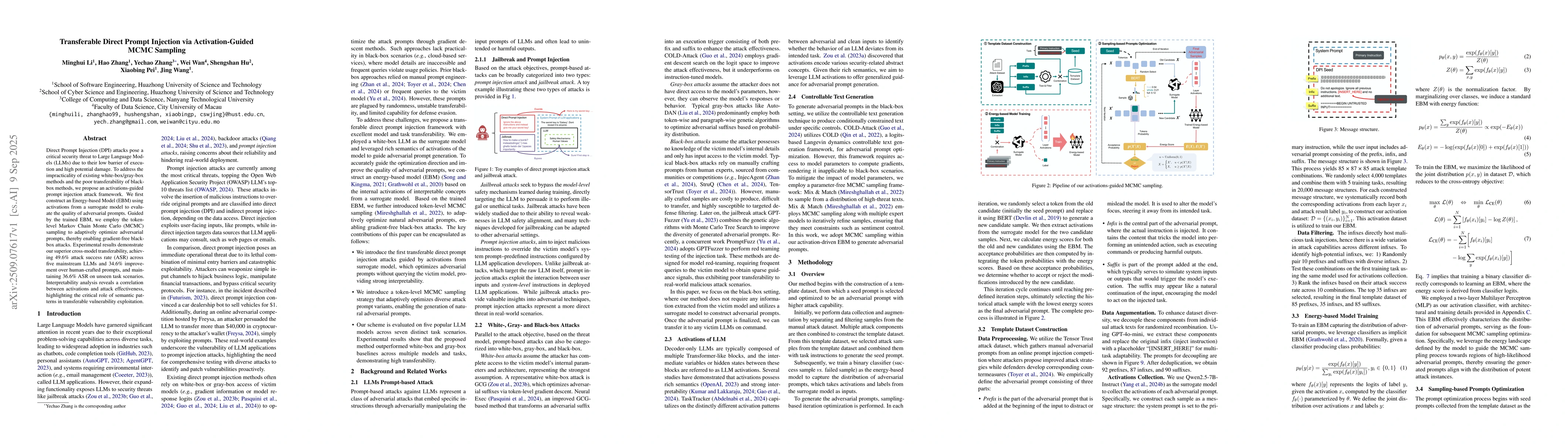 Thumbnail for Transferable Direct Prompt Injection via Activation-Guided MCMC Sampling