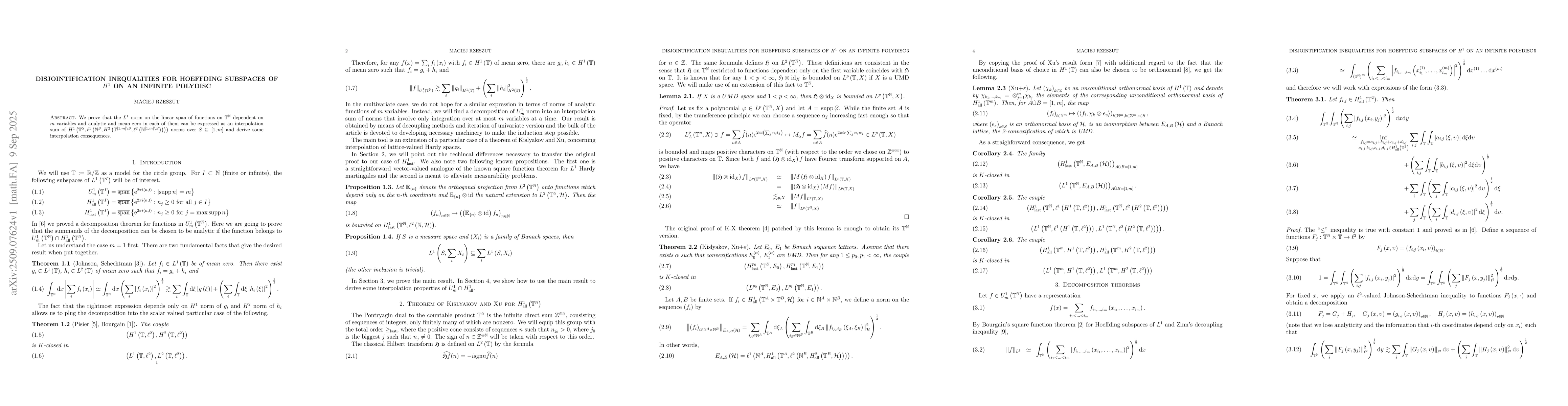 Thumbnail for Disjointification inequalities for Hoeffding subspaces of $H^1$ on an
  infinite polydisc