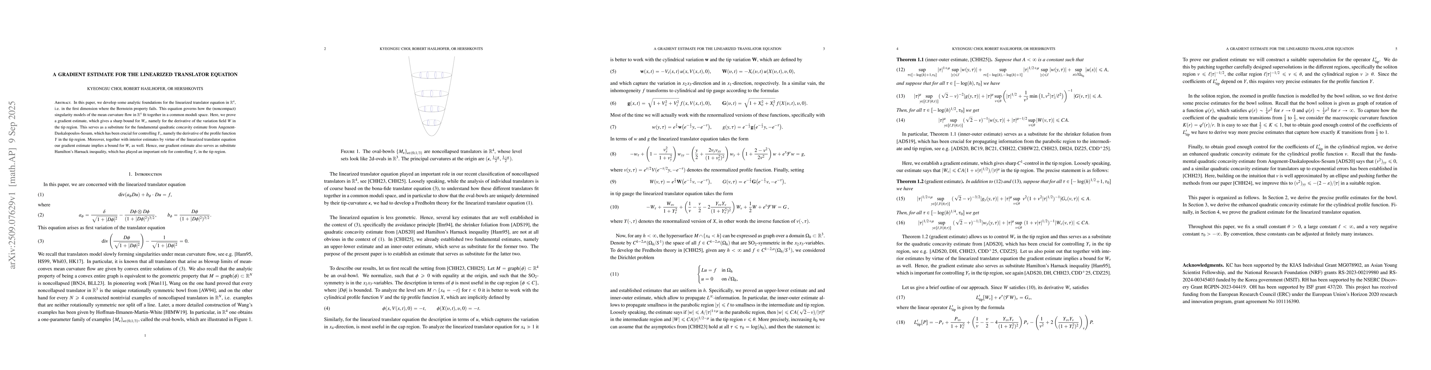 Thumbnail for A gradient estimate for the linearized translator equation