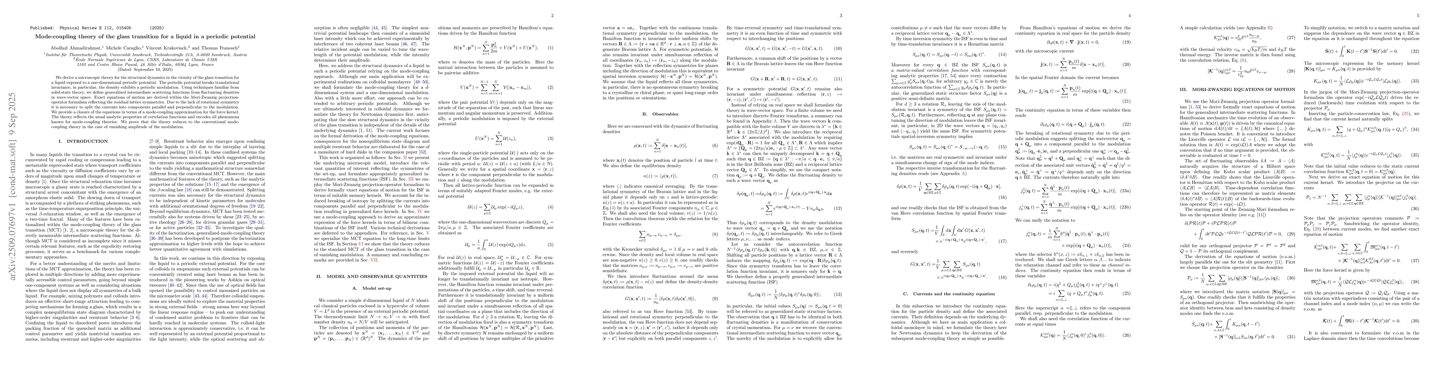 Thumbnail for Mode-coupling theory of the glass transition for a liquid in a periodic
  potential