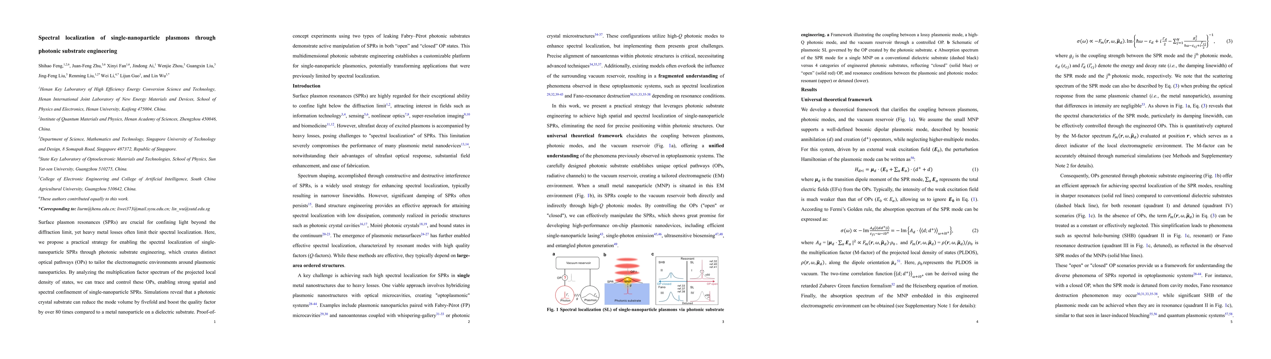 Thumbnail for Spectral localization of single-nanoparticle plasmons through photonic
  substrate engineering