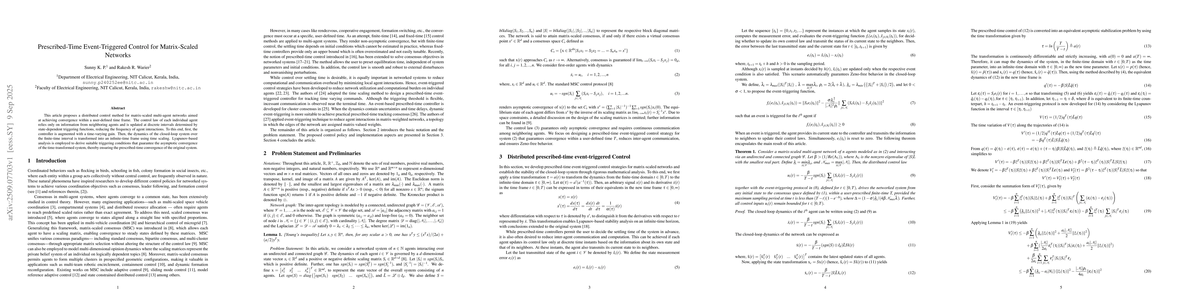 Thumbnail for Prescribed-Time Event-Triggered Control for Matrix-Scaled Networks