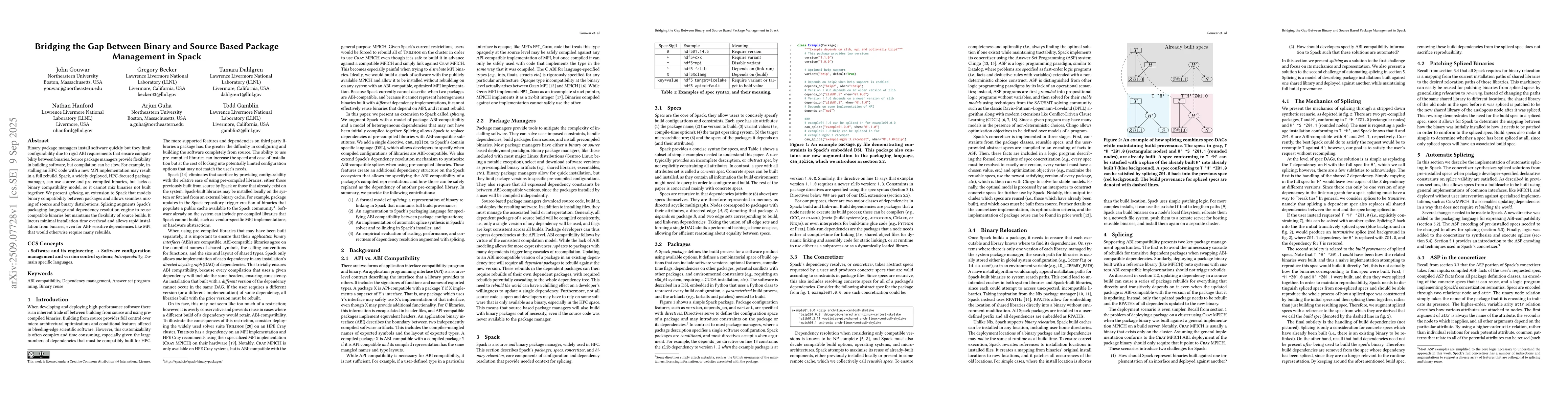Thumbnail for Bridging the Gap Between Binary and Source Based Package Management in
  Spack