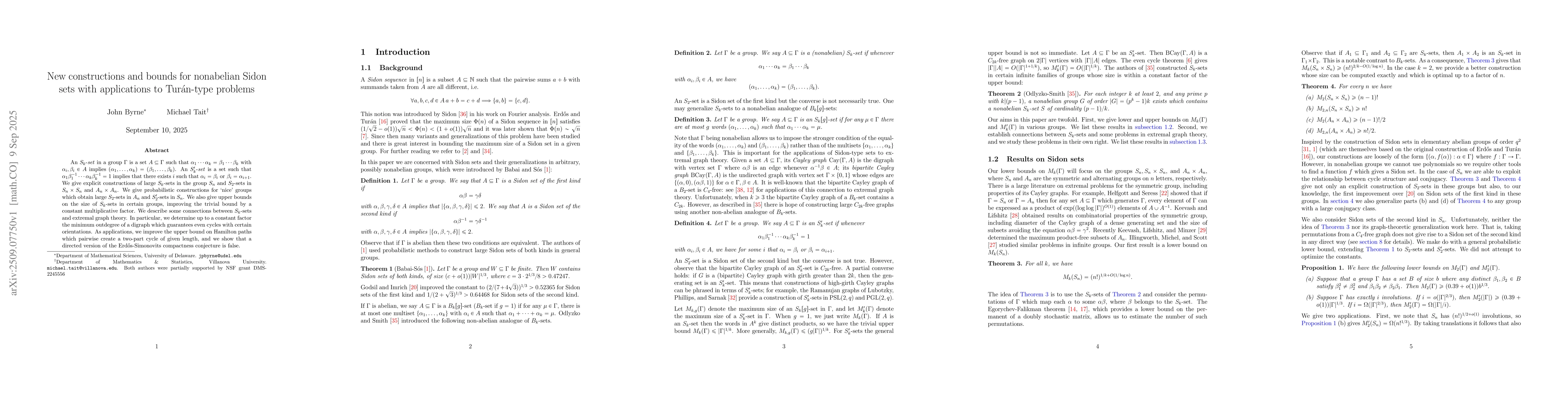 Thumbnail for New constructions and bounds for nonabelian Sidon sets with applications
  to Turán-type problems