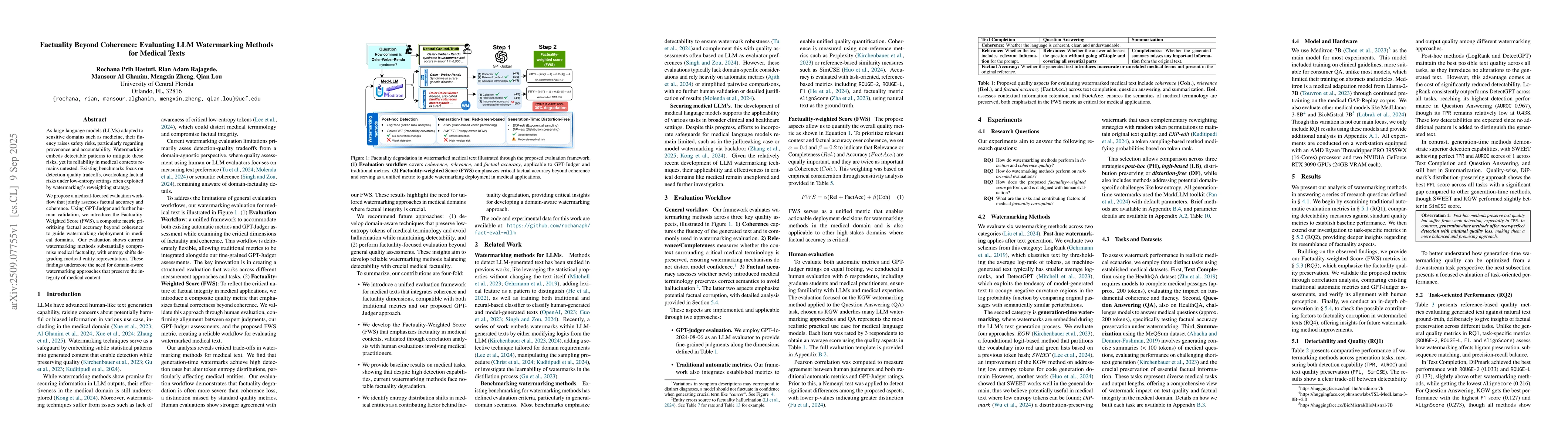 Thumbnail for Factuality Beyond Coherence: Evaluating LLM Watermarking Methods for
  Medical Texts