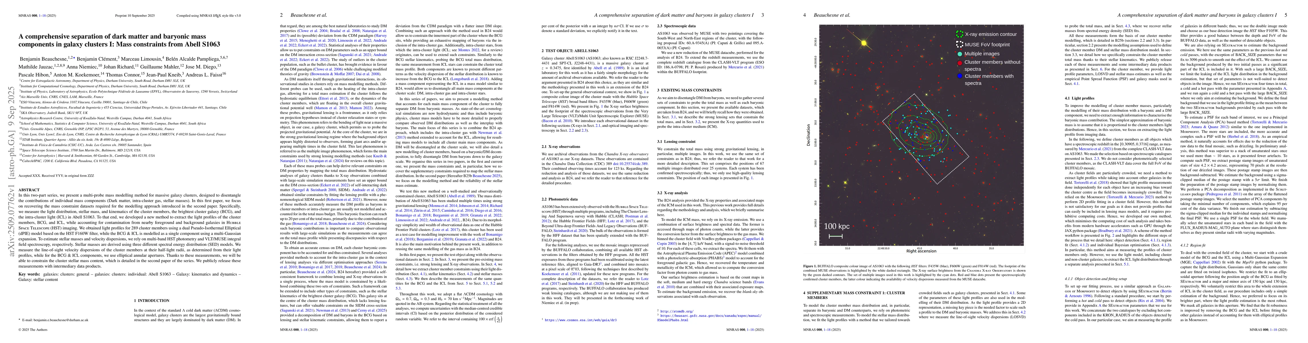 Thumbnail for A comprehensive separation of dark matter and baryonic mass components
  in galaxy clusters I: Mass constraints from Abell S1063
