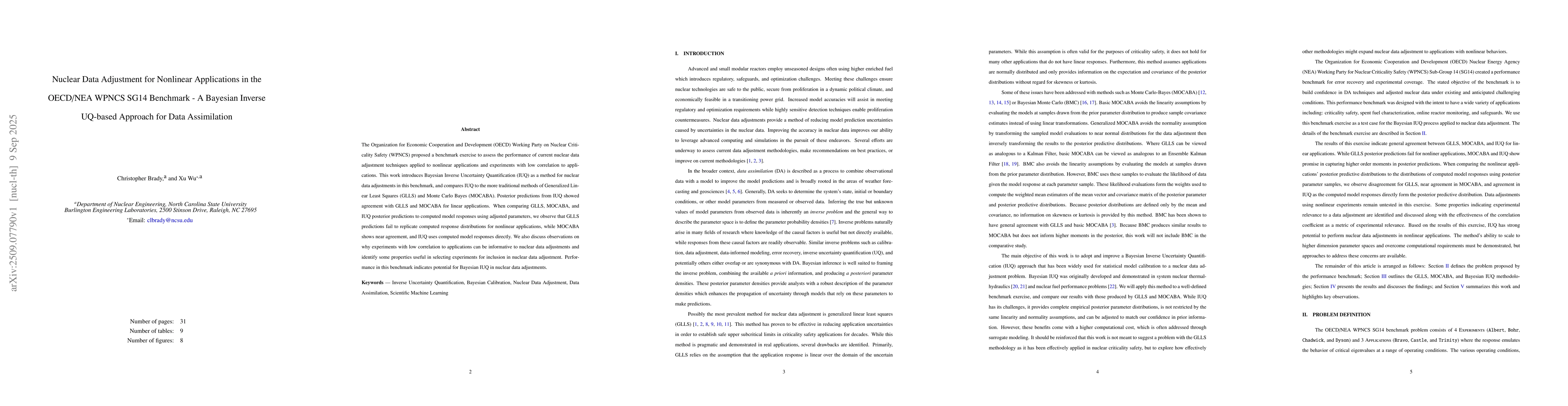 Thumbnail for Nuclear Data Adjustment for Nonlinear Applications in the OECD/NEA WPNCS
  SG14 Benchmark -- A Bayesian Inverse UQ-based Approach for Data Assimilation