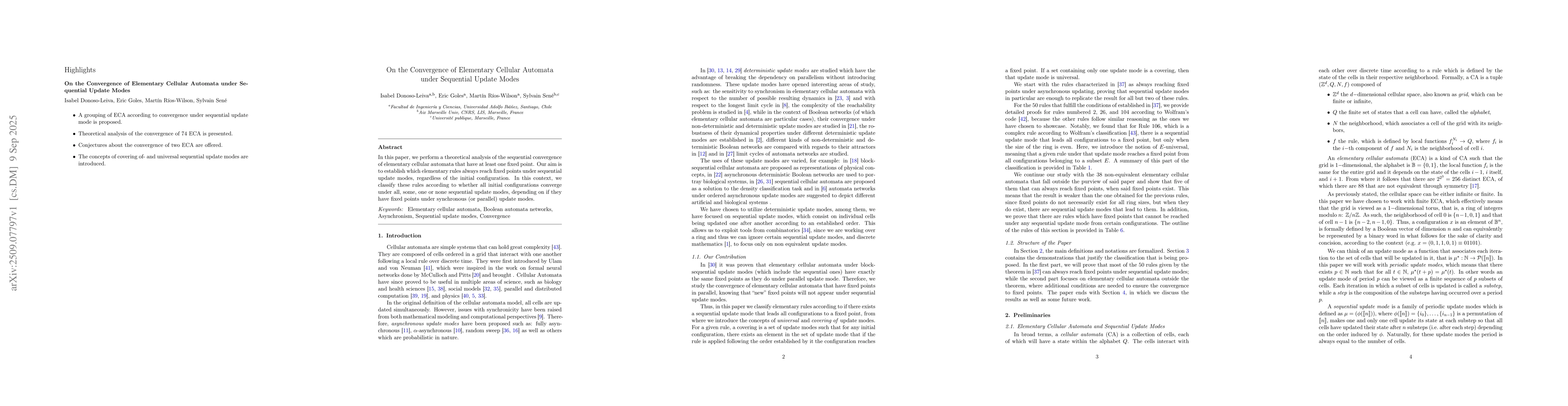 Thumbnail for On the Convergence of Elementary Cellular Automata under Sequential
  Update Modes