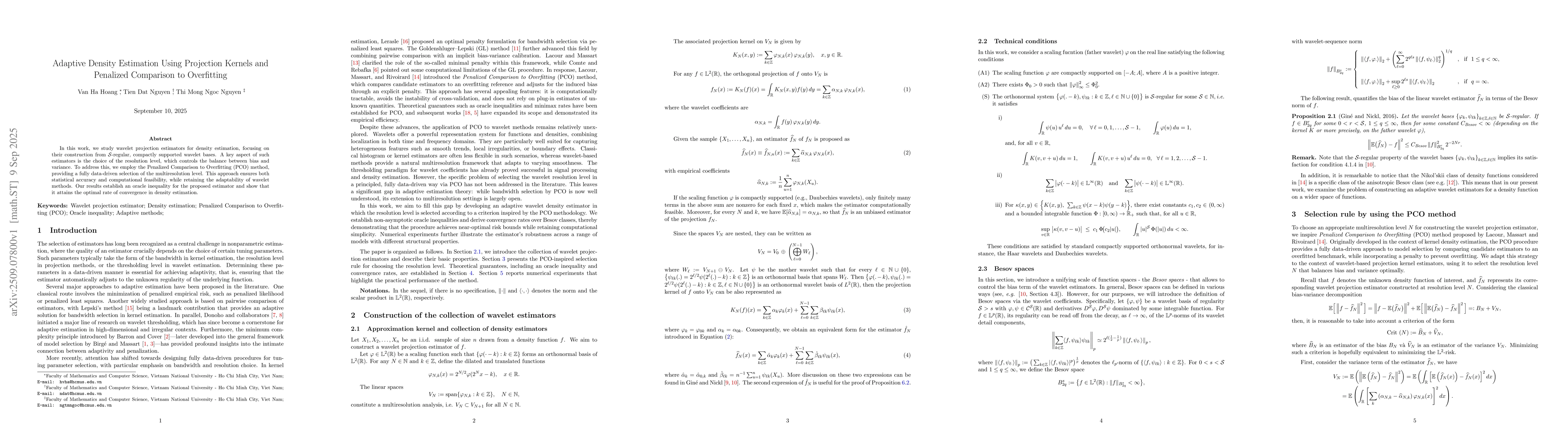 Thumbnail for Adaptive Density Estimation Using Projection Kernels and Penalized
  Comparison to Overfitting
