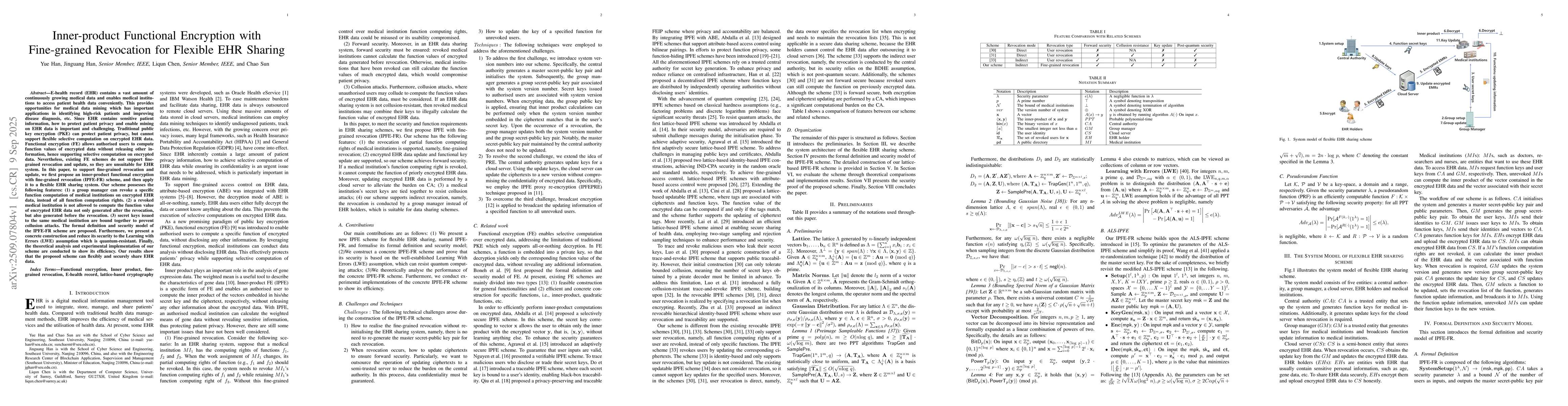 Thumbnail for Inner-product Functional Encryption with Fine-grained Revocation for
  Flexible EHR Sharing