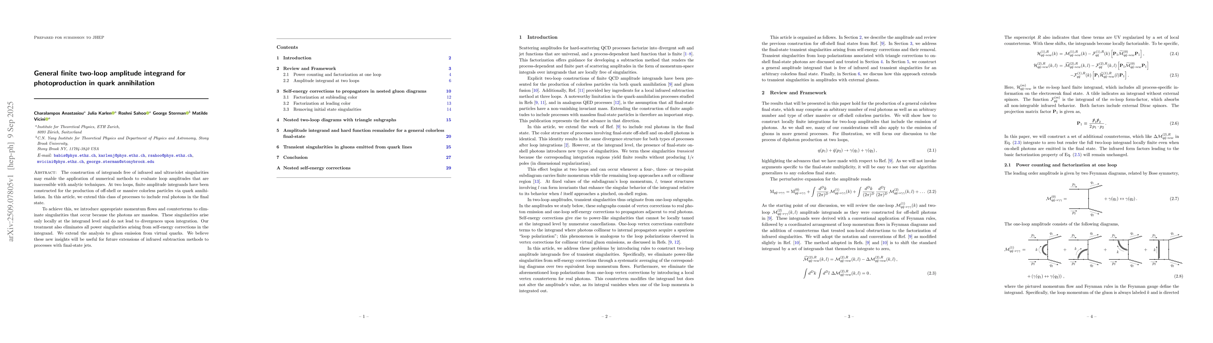 Thumbnail for General finite two-loop amplitude integrand for photoproduction in quark
  annihilation