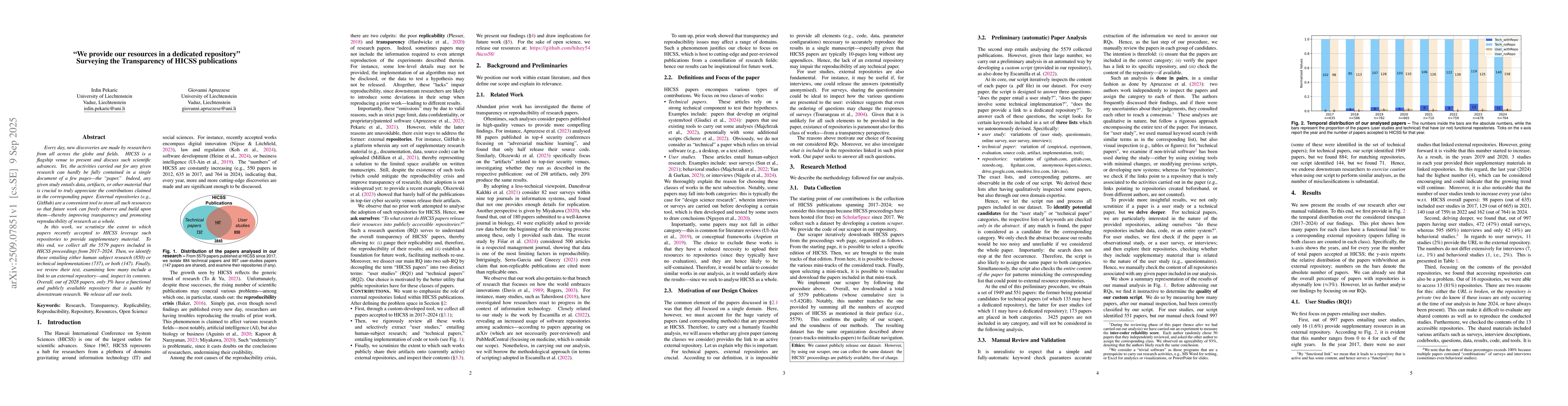 Thumbnail for "We provide our resources in a dedicated repository": Surveying the
  Transparency of HICSS publications