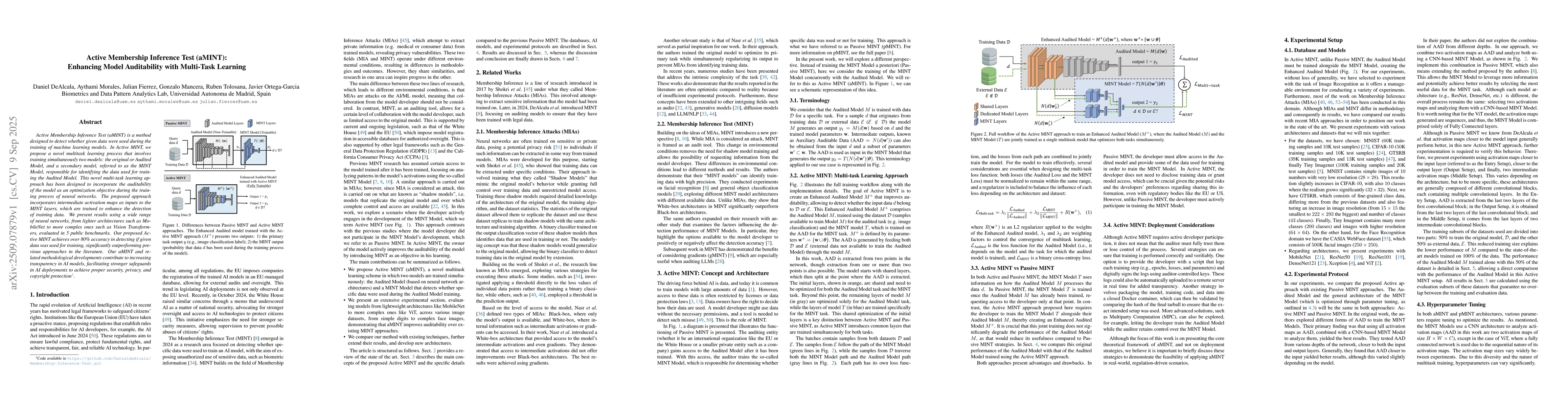 Thumbnail for Active Membership Inference Test (aMINT): Enhancing Model Auditability
  with Multi-Task Learning
