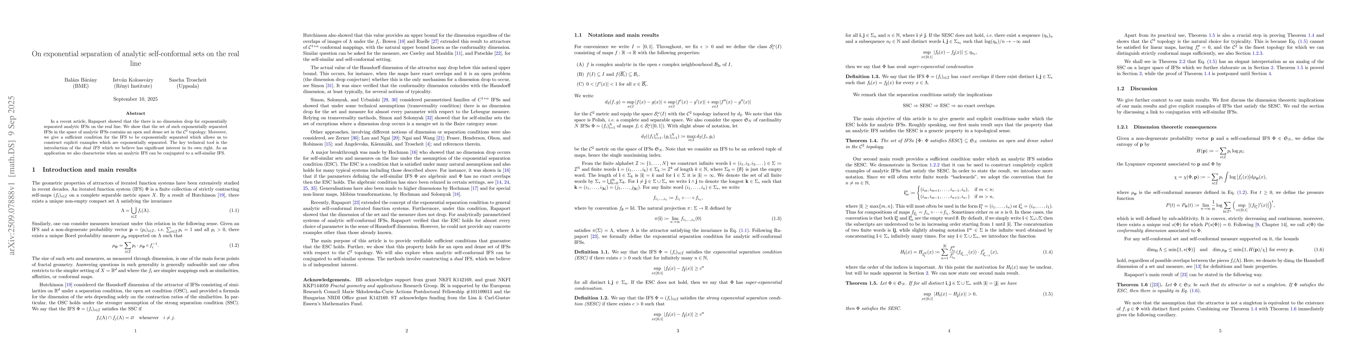 Thumbnail for On exponential separation of analytic self-conformal sets on the real
  line