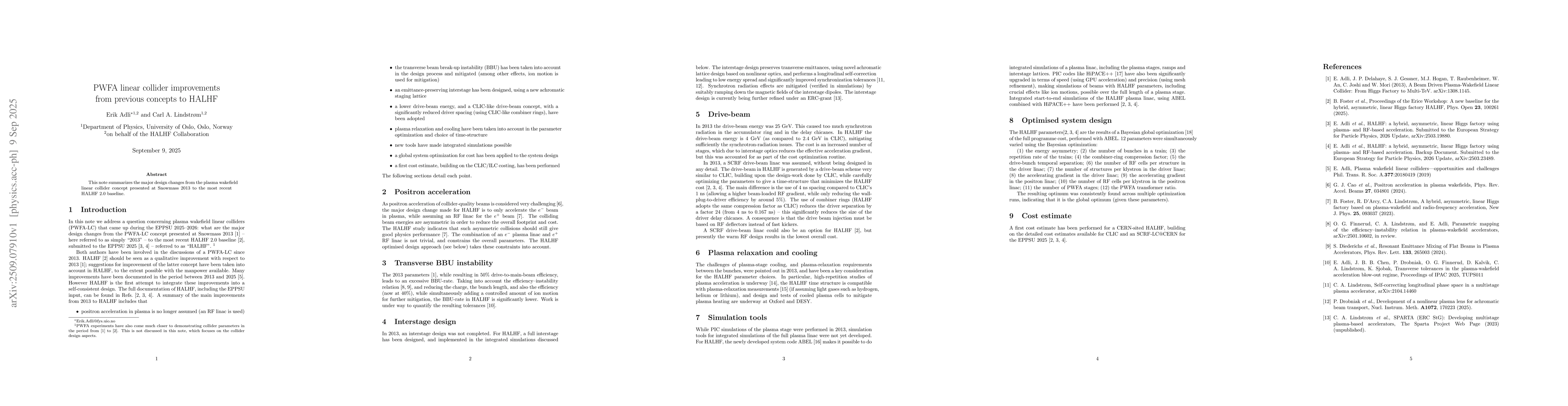 Thumbnail for PWFA linear collider improvements -- from previous concepts to HALHF