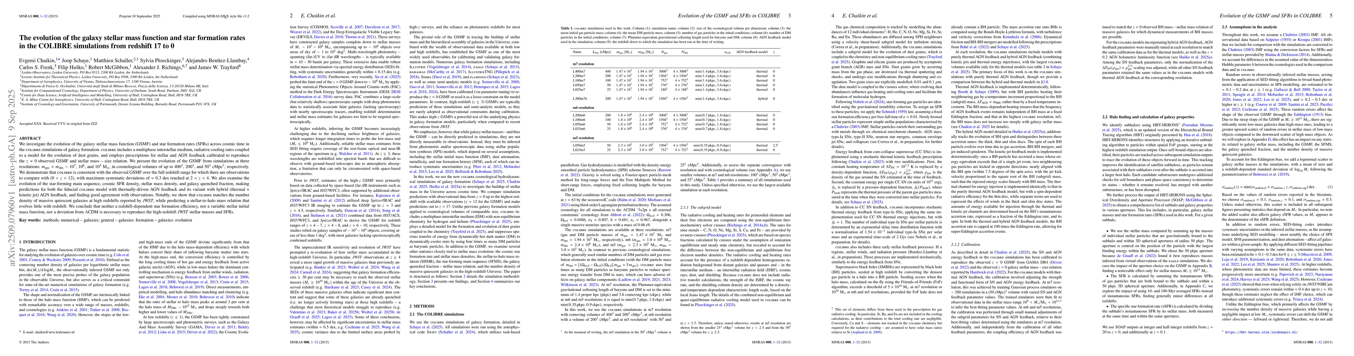 Thumbnail for The evolution of the galaxy stellar mass function and star formation
  rates in the COLIBRE simulations from redshift 17 to 0