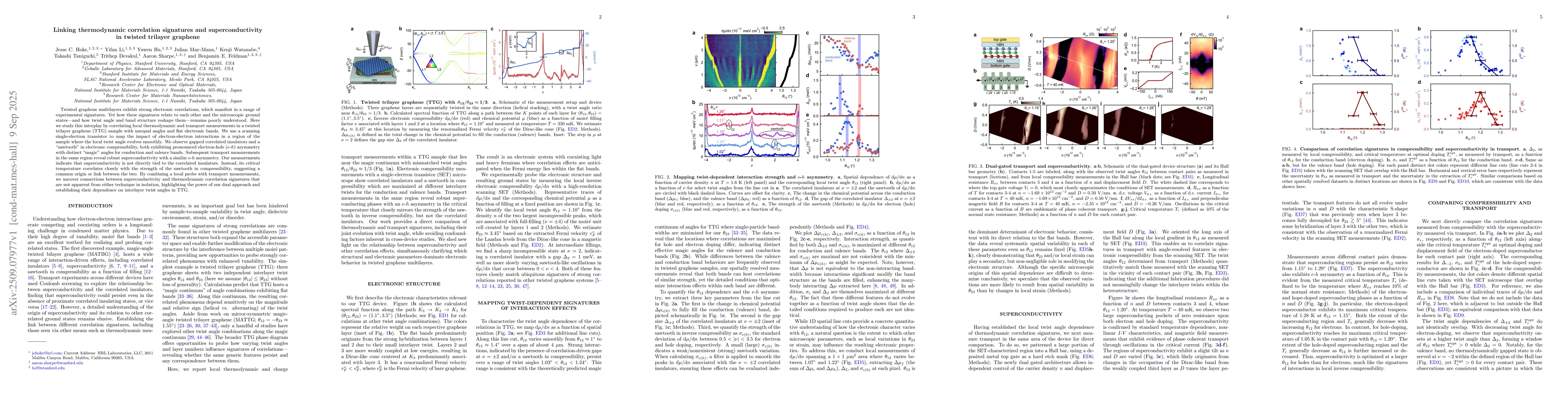 Thumbnail for Linking thermodynamic correlation signatures and superconductivity in
  twisted trilayer graphene