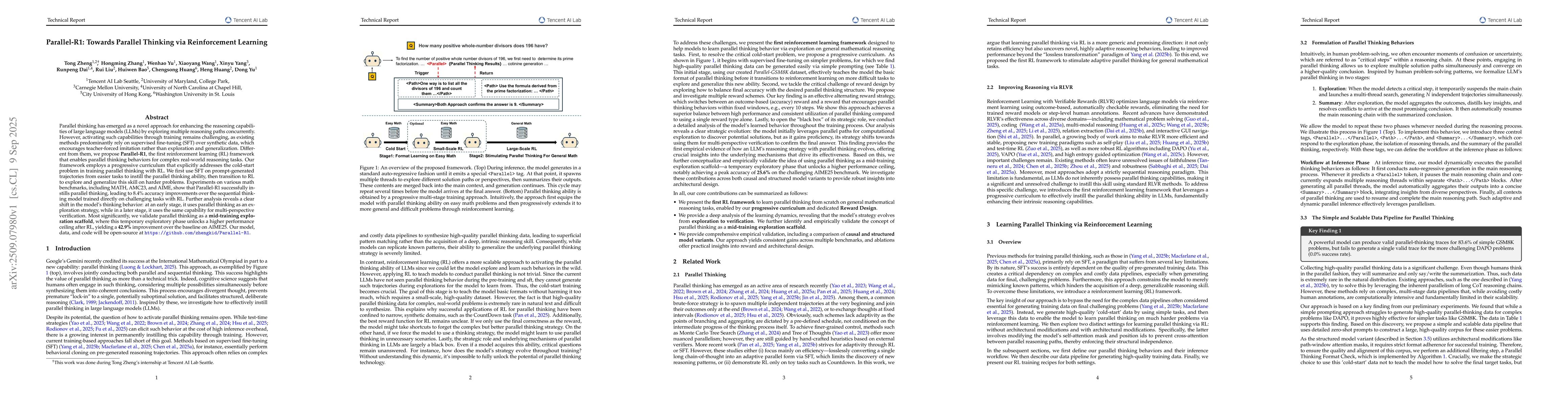 Thumbnail for Parallel-R1: Towards Parallel Thinking via Reinforcement Learning