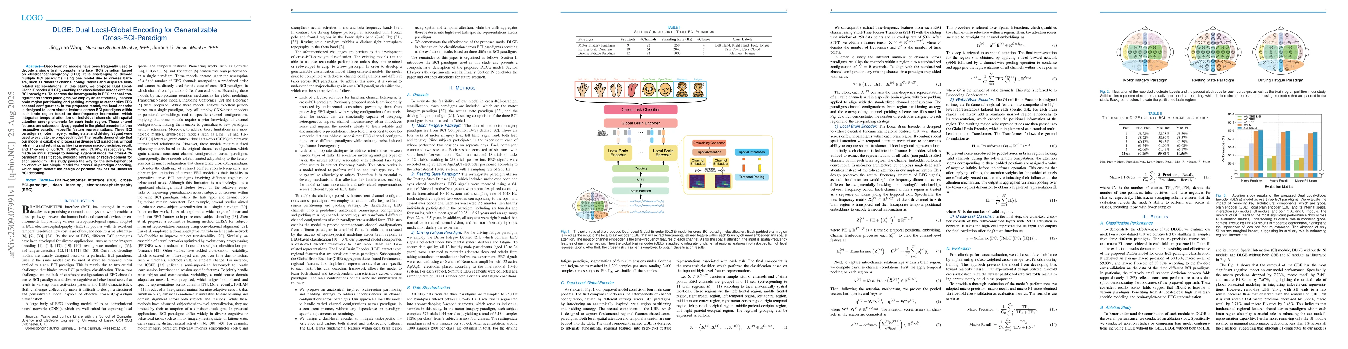 Thumbnail for DLGE: Dual Local-Global Encoding for Generalizable Cross-BCI-Paradigm