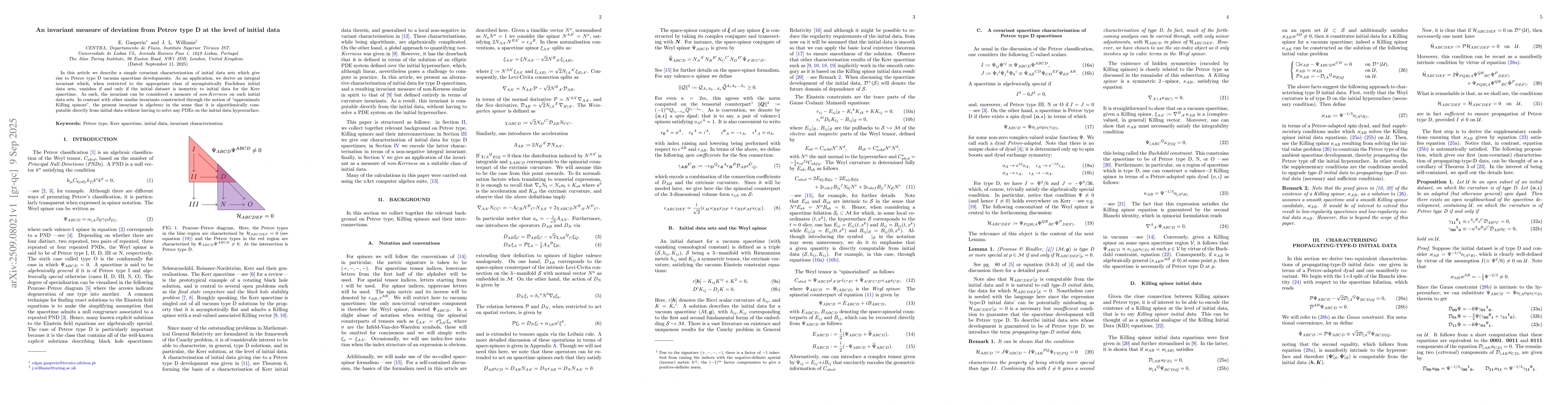 Thumbnail for An invariant measure of deviation from Petrov type D at the level of
  initial data