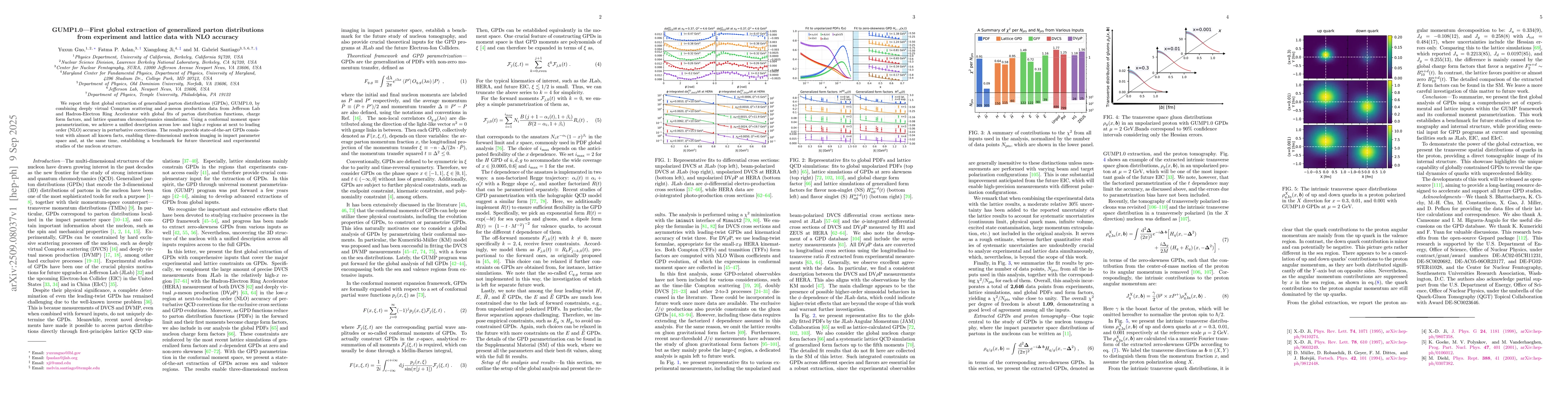 Thumbnail for GUMP1.0 -- First global extraction of generalized parton distributions
  from experiment and lattice data with NLO accuracy