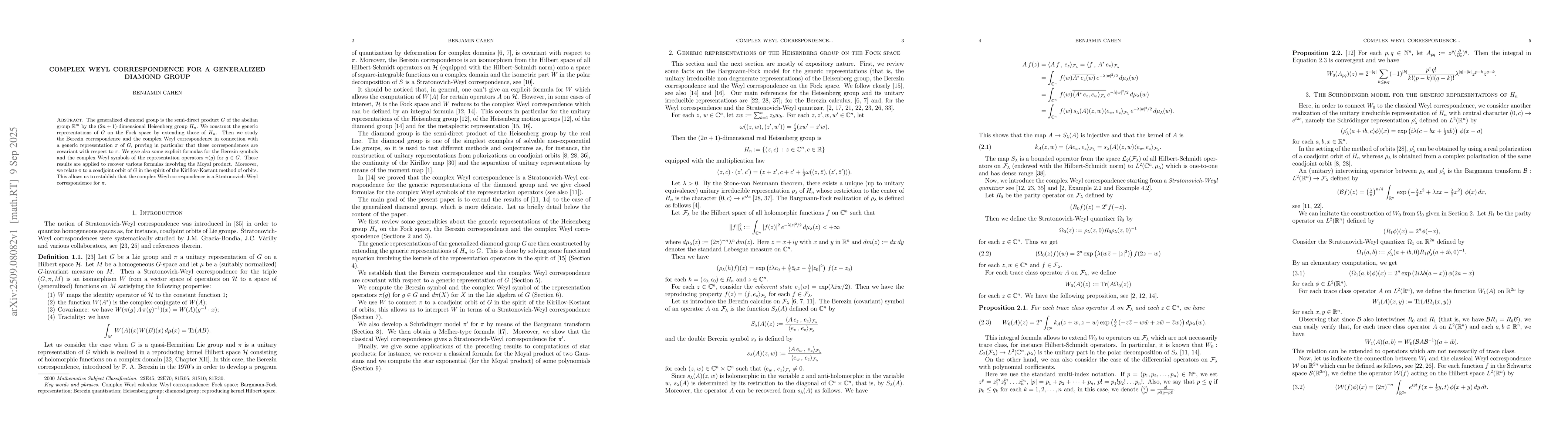 Thumbnail for Complex Weyl correspondence for a generalized diamond group