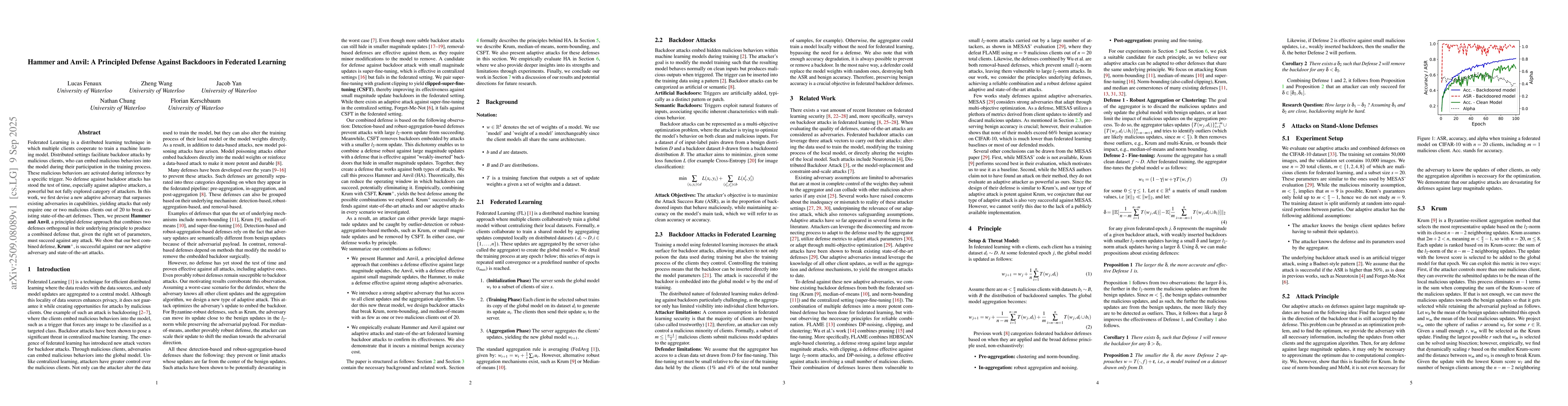 Thumbnail for Hammer and Anvil: A Principled Defense Against Backdoors in Federated
  Learning