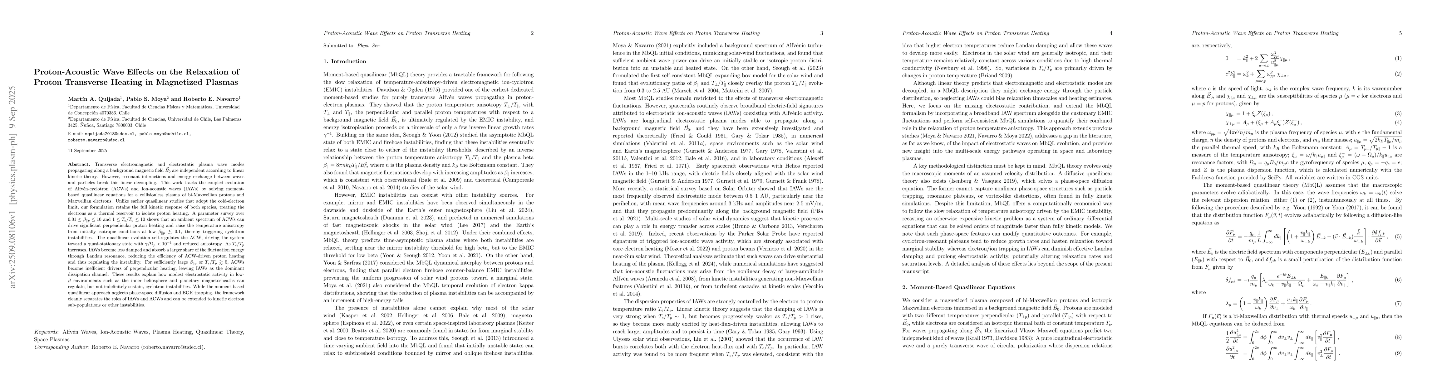 Thumbnail for Proton-Acoustic Wave Effects on the Relaxation of Proton Transverse
  Heating in Magnetized Plasmas
