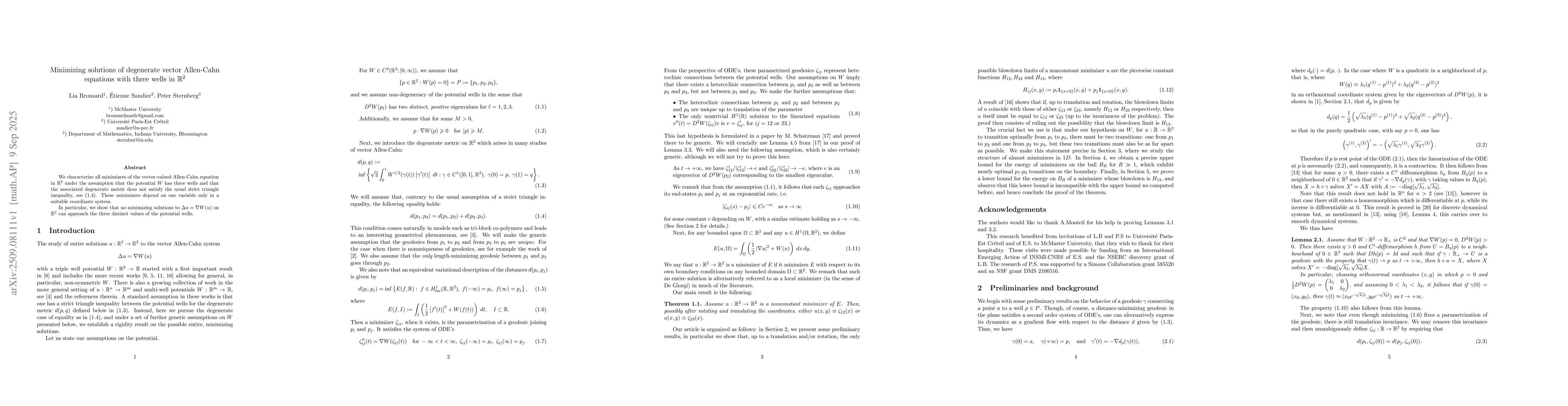 Thumbnail for Minimizing solutions of degenerate Allen-Cahn equations with three wells
  in $\mathbb{R}^2$