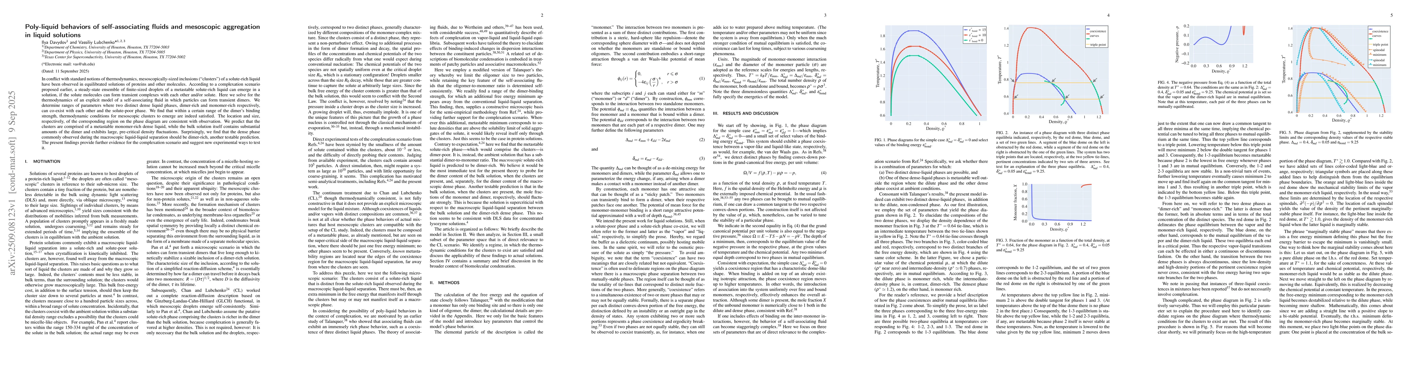 Thumbnail for Poly-liquid behaviors of self-associating fluids and mesoscopic
  aggregation in liquid solutions
