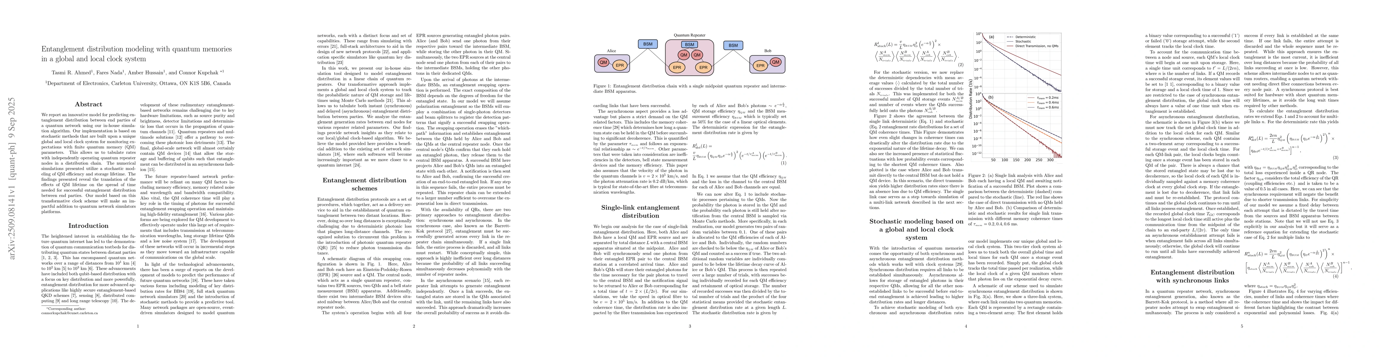 Thumbnail for Entanglement distribution modeling with quantum memories in a global and
  local clock system
