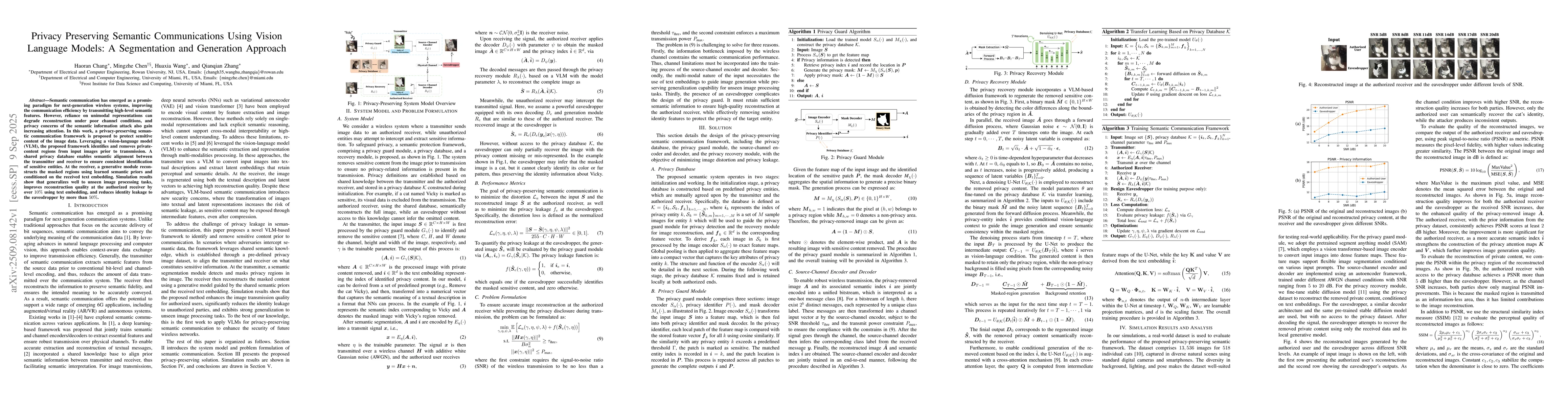 Thumbnail for Privacy Preserving Semantic Communications Using Vision Language Models:
  A Segmentation and Generation Approach