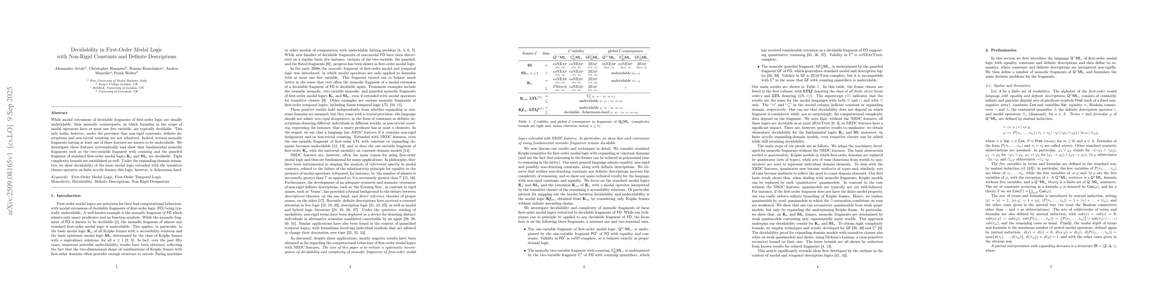 Thumbnail for Decidability in First-Order Modal Logic with Non-Rigid Constants and
  Definite Descriptions