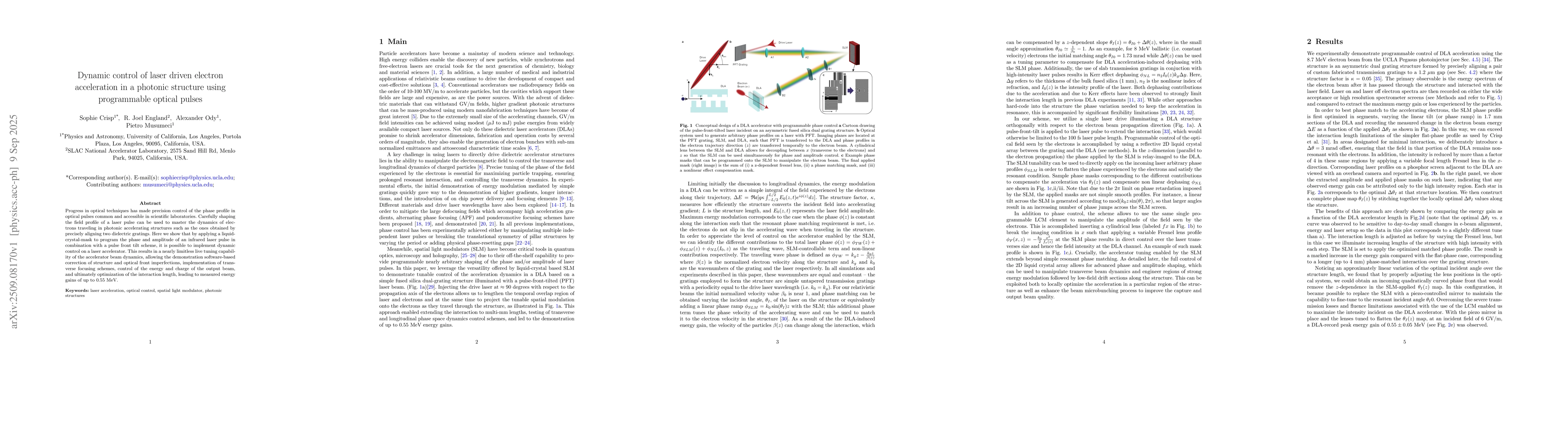 Thumbnail for Dynamic control of laser driven electron acceleration in a photonic
  structure using programmable optical pulses