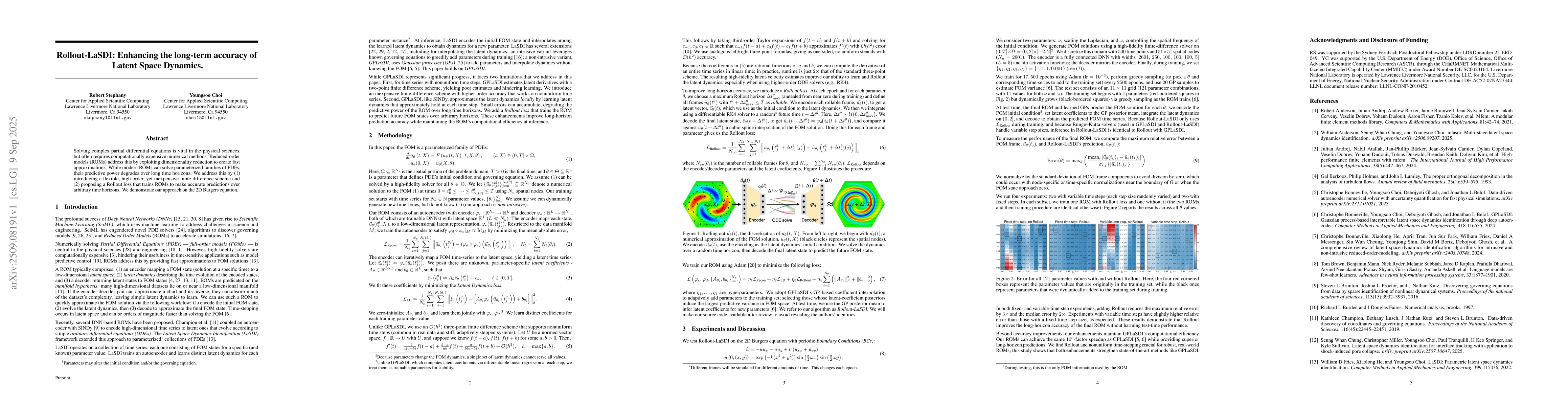 Thumbnail for Rollout-LaSDI: Enhancing the long-term accuracy of Latent Space Dynamics