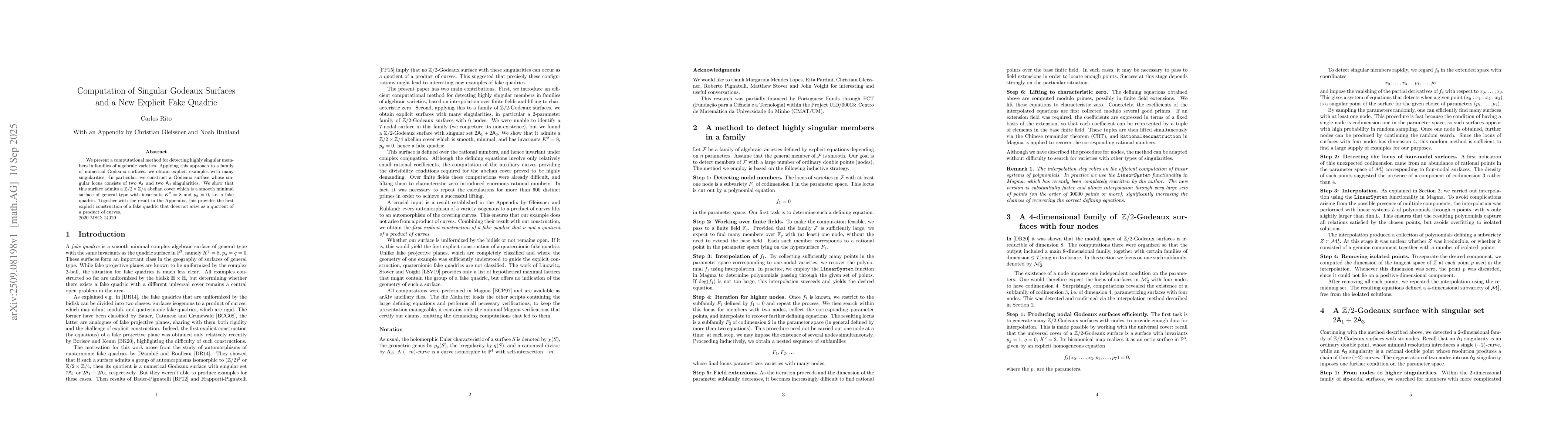 Thumbnail for Computation of Singular Godeaux Surfaces and a New Explicit Fake Quadric
  (With an Appendix by Christian Gleissner and Noah Ruhland)