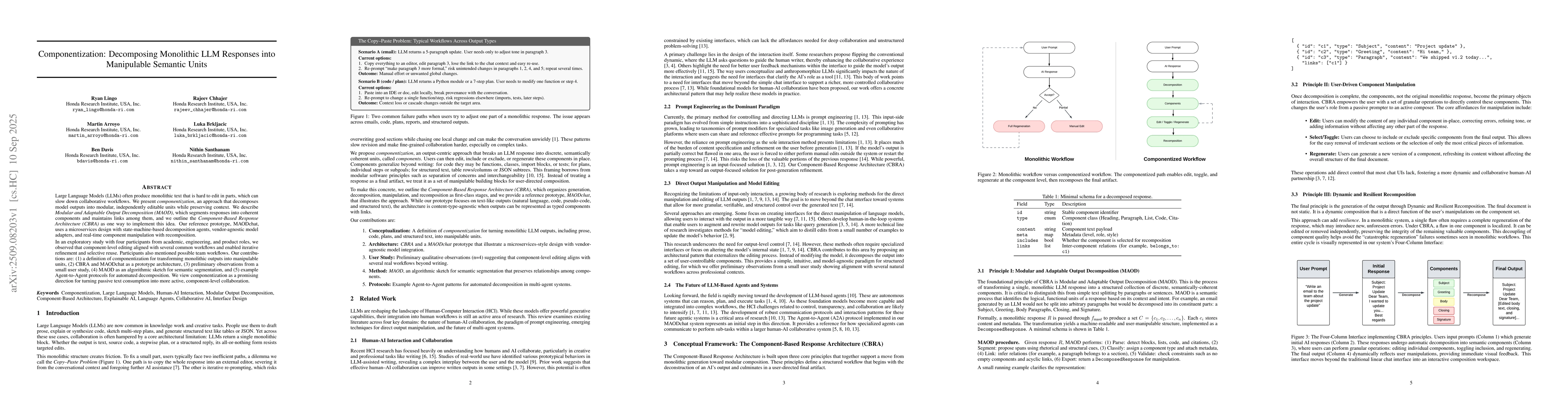 Thumbnail for Componentization: Decomposing Monolithic LLM Responses into Manipulable
  Semantic Units