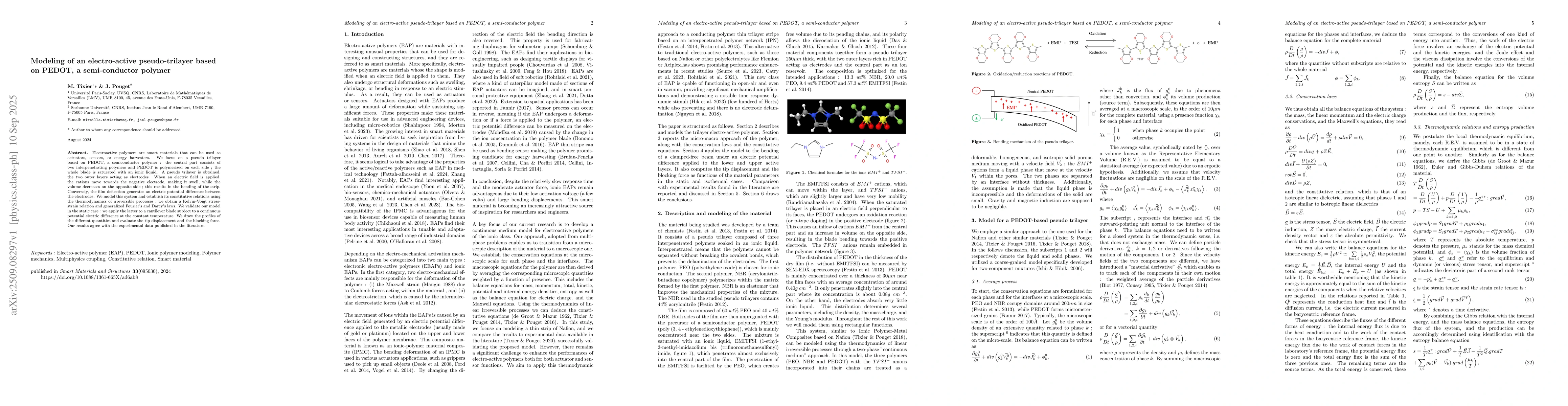 Thumbnail for Modeling of an electro-active pseudo-trilayer based on PEDOT, a
  semi-conductor polymer