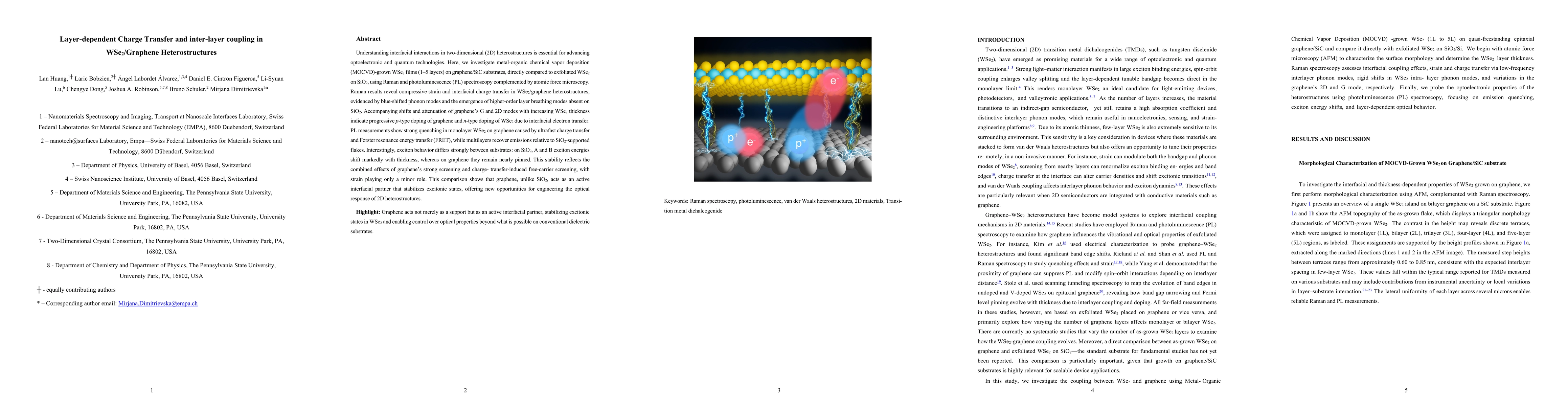Thumbnail for Layer-dependent Charge Transfer and inter-layer coupling in
  WSe2/Graphene Heterostructures