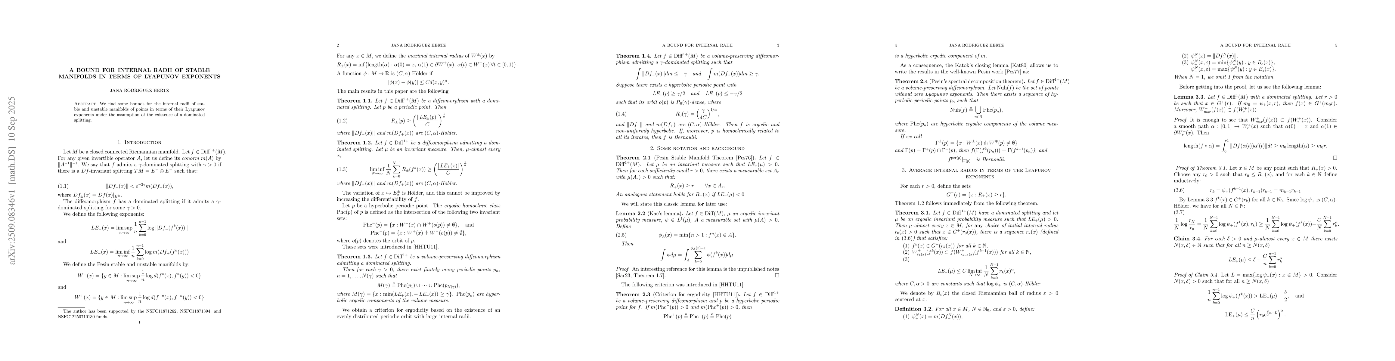 Thumbnail for A bound for internal radii of stable manifolds in terms of Lyapunov
  exponents