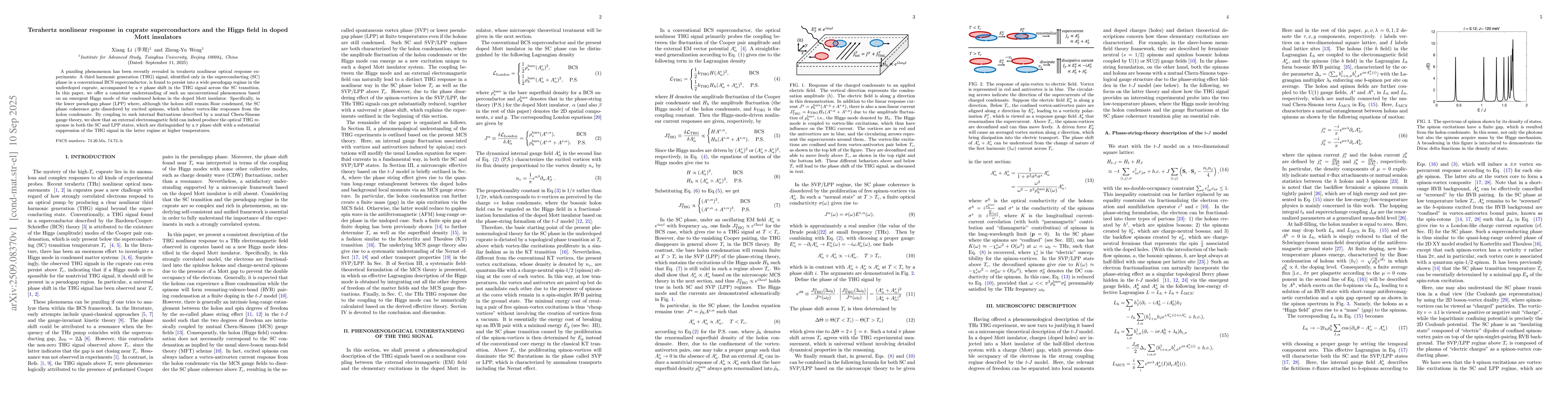 Thumbnail for Terahertz nonlinear response in cuprate superconductors and the Higgs
  field in doped Mott insulators