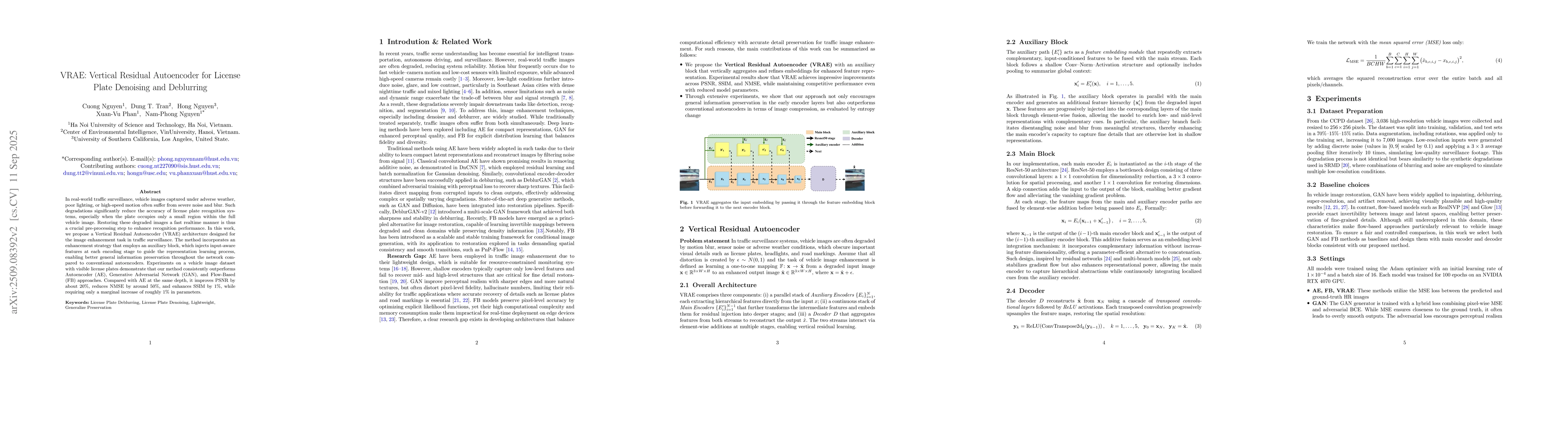Thumbnail for VRAE: Vertical Residual Autoencoder for License Plate Denoising and
  Deblurring